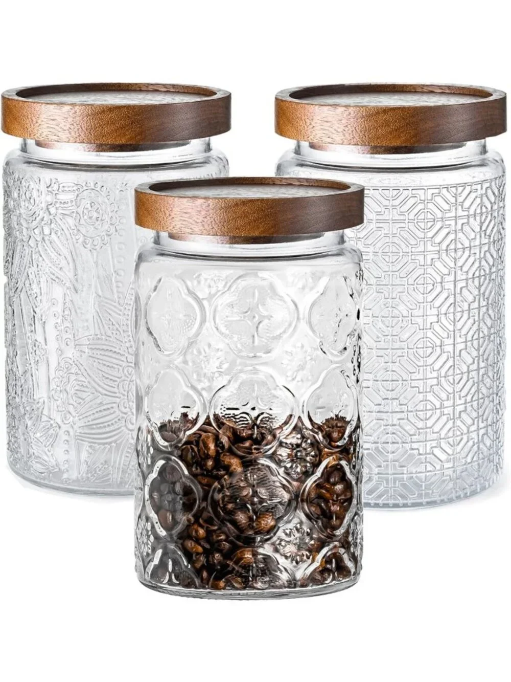 Airtight Glass Storage Containers Set of 3 | 32oz Kitchen Canisters for Food